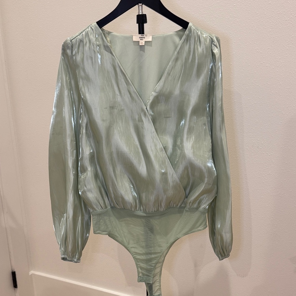 entro Sage Green Wrap-Style Bodysuit